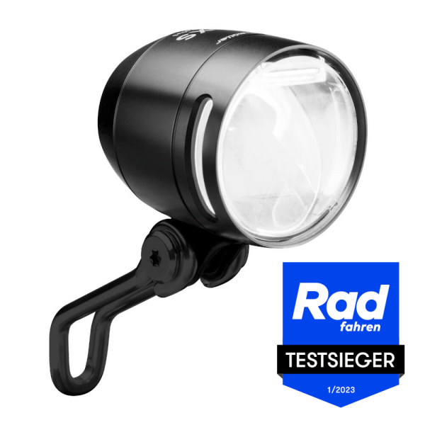 BUSCH & MÜLLER IQ-XS | Dynamo-Scheinwerfer | 80 Lux | schwarz | Tagfahr-LEDs, Standlicht