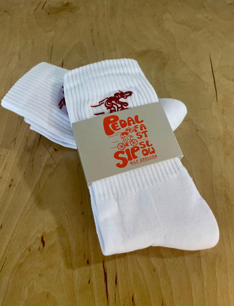 alf cycling Socken weiß - Pedal Fast Sip Slow